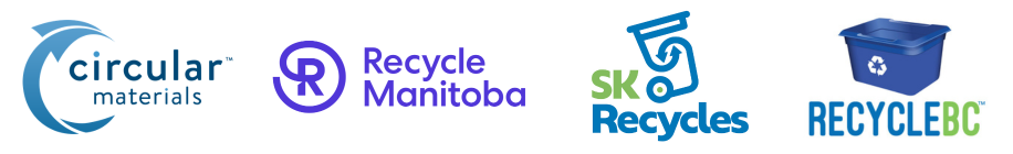 Logo des programmes EPR Circular Materials, Recycle Manitoba, SK Recycles et Recycle BC